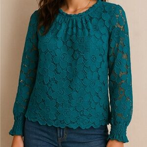 Mason & Belle Floral Lace Teal Turquoise, Green Women’s Top Size M Boho Chic